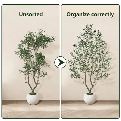 Realistic Artificial Olive Tree with Thick Trunk & Lifelike Fruit – 5/6/7/8FT, Perfect for Home & Office Décor with round White Pot（Plastic Basin）