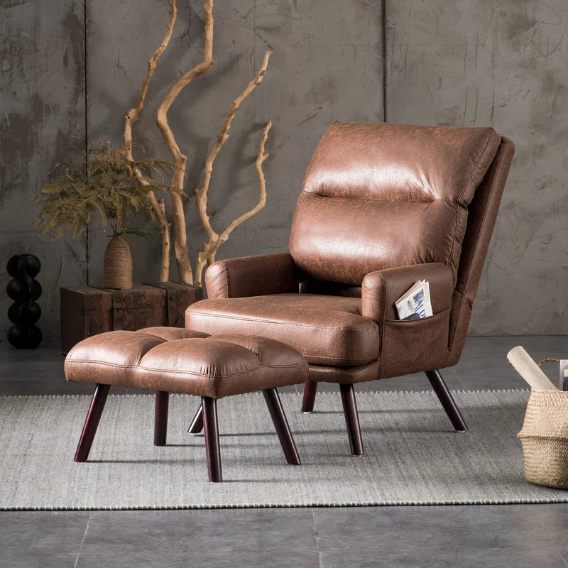 Faux Leather Accent Chair with Ottoman