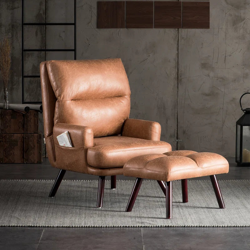 Faux Leather Accent Chair with Ottoman