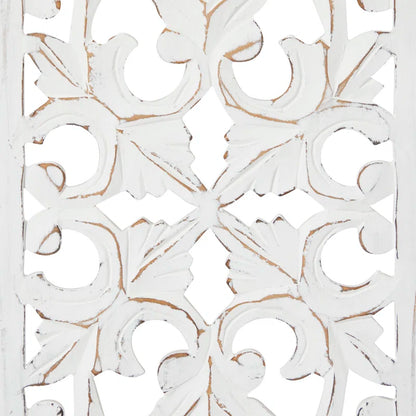 3 Piece White Wood Handmade Intricately Carved Floral Wall Decor Set