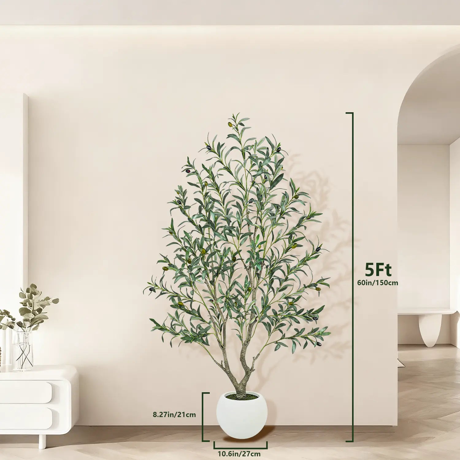Realistic Artificial Olive Tree with Thick Trunk & Lifelike Fruit – 5/6/7/8FT, Perfect for Home & Office Décor with round White Pot（Plastic Basin）