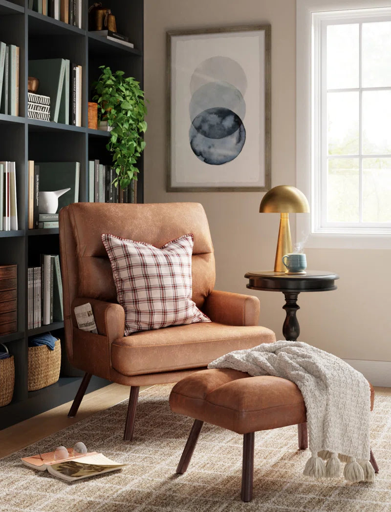 Faux Leather Accent Chair with Ottoman